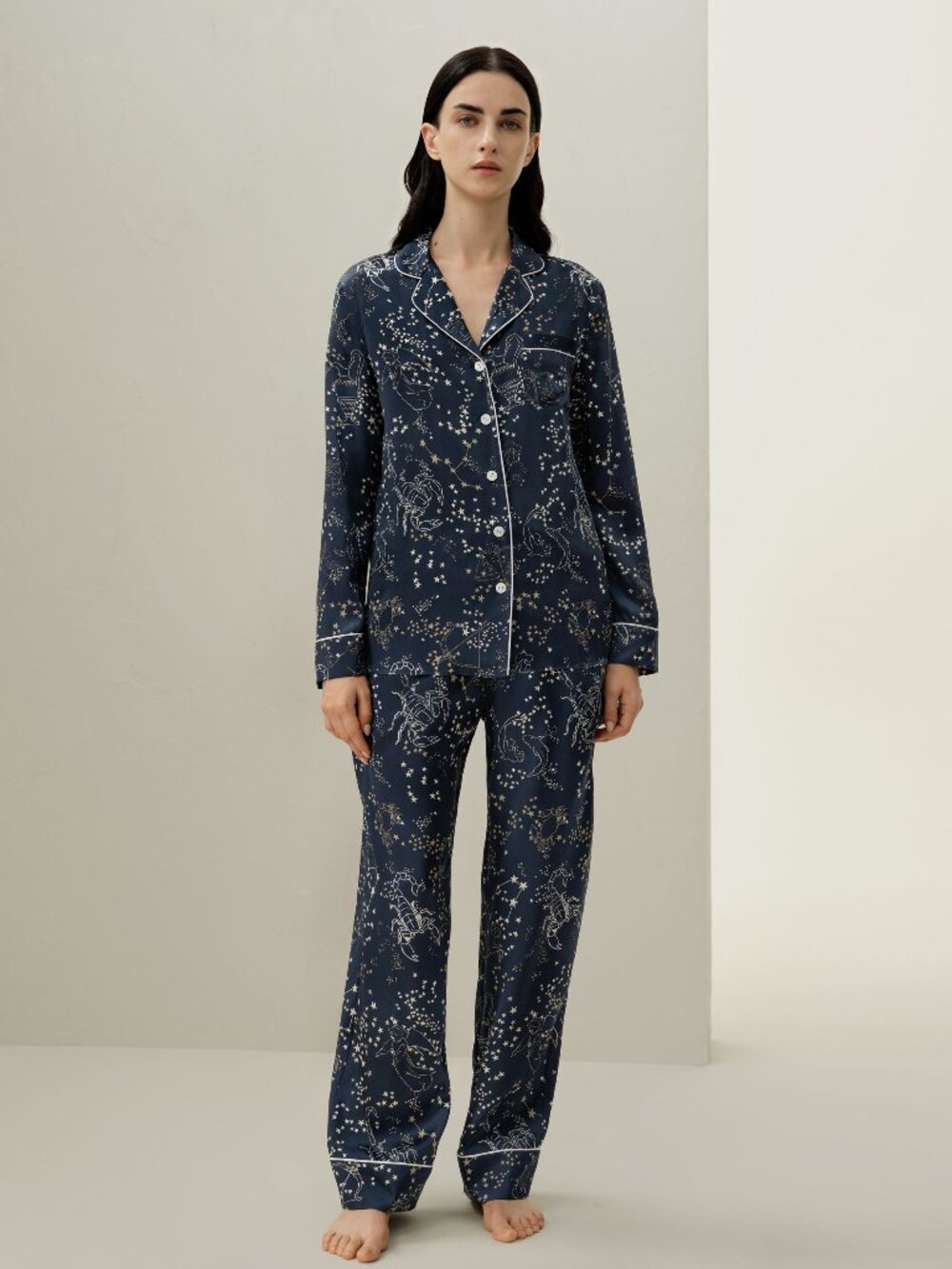 Lilysilk SET Zodiac Classic Silk Pajama In Scorpio Navy Blue Sz XS